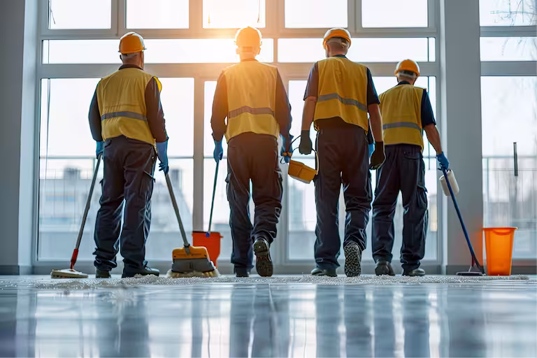 Construction site cleaning crew servicing a Twin Cities commercial new build