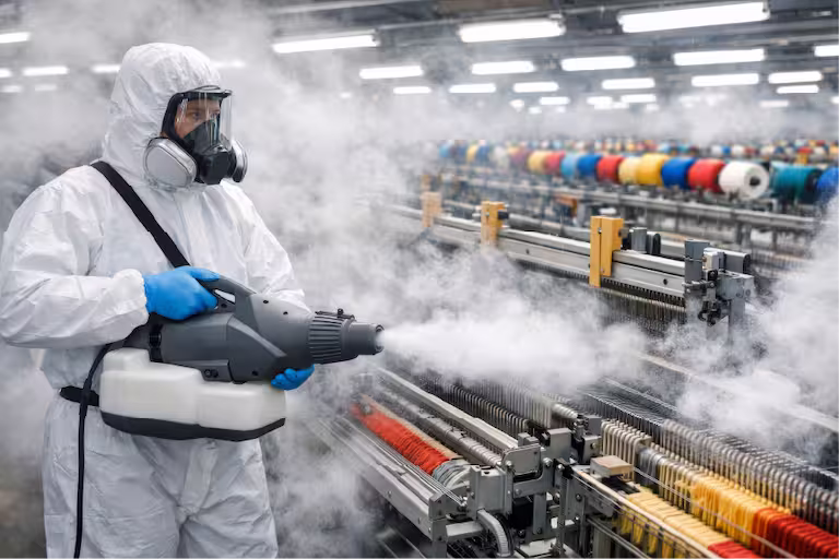 Electrostatic disinfection service applied in a commercial industrial space Twin Cities