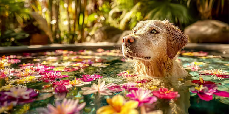 Dog enjoying a soak at a pet spa in Minnetonka, MN.